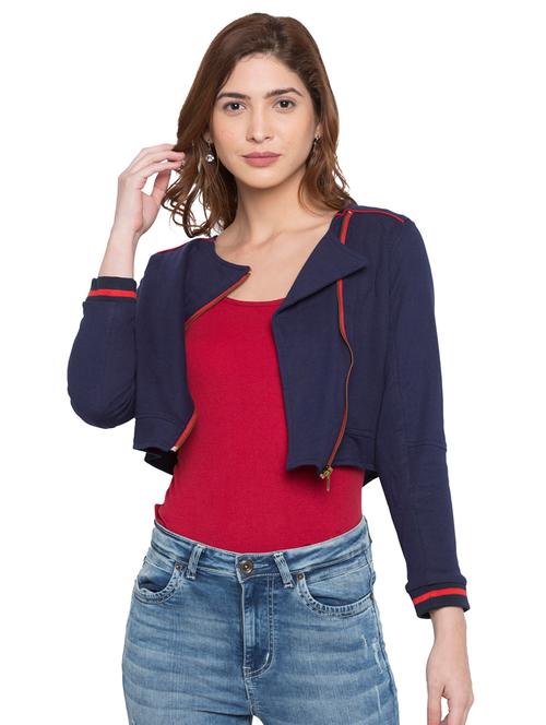 navy blue solid cotton summer jacket - 15224894 - Very Small Image - 1