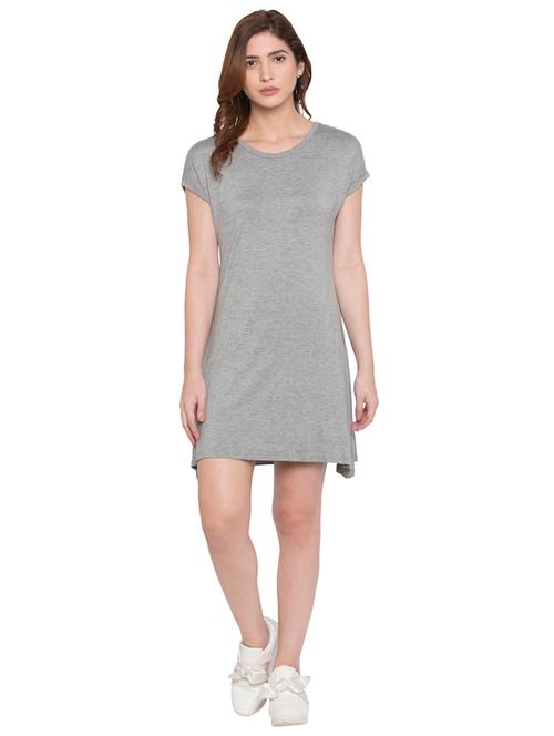 grey solid viscose a-line dress - 15224902 - Very Small Image - 1