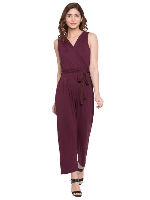 maroon viscose full leg jumpsuit - 15224932 - Very Small Image - 1
