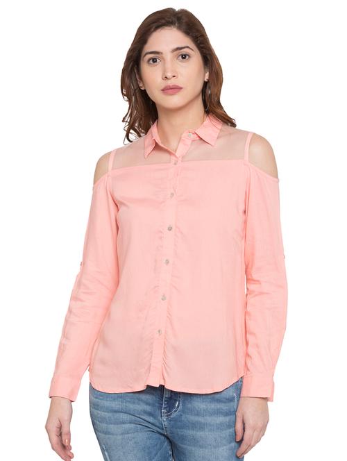 pink solid viscose cold shoulder shirt - 15224936 - Very Small Image - 1