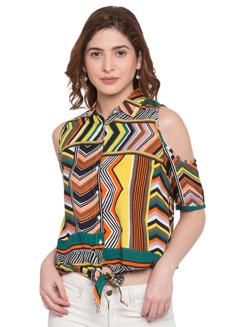 tie knot hem cold shoulder top - 15224961 - Very Small Image - 1