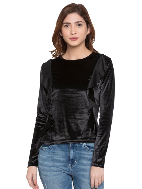 ruffle trim velvet top - 15224978 - Very Small Image - 1