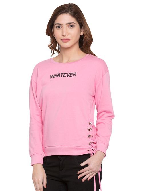 eyelet lace up hem slogan print top - 15225009 - Very Small Image - 1