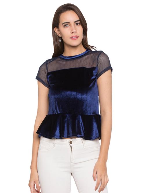 mesh panel peplum top - 15225016 - Very Small Image - 1