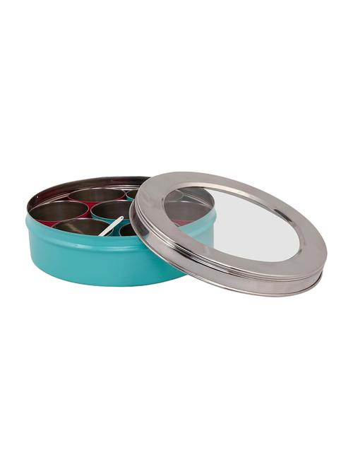 stainless steel masala box with acrylic lid, 7 compartments with 1 spoon - 15225318 - Very Small Image - 1