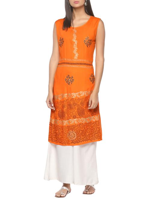 orange rayon a-line kurta - 15225739 - Very Small Image - 1