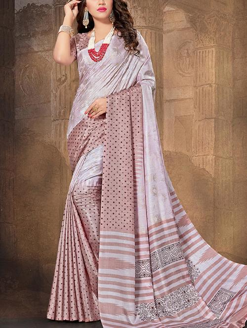 purple silk blend woven saree with blouse - 15225790 - Very Small Image - 1