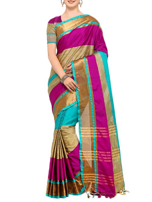 magenta cotton silk woven saree with blouse - 15225806 - Very Small Image - 1