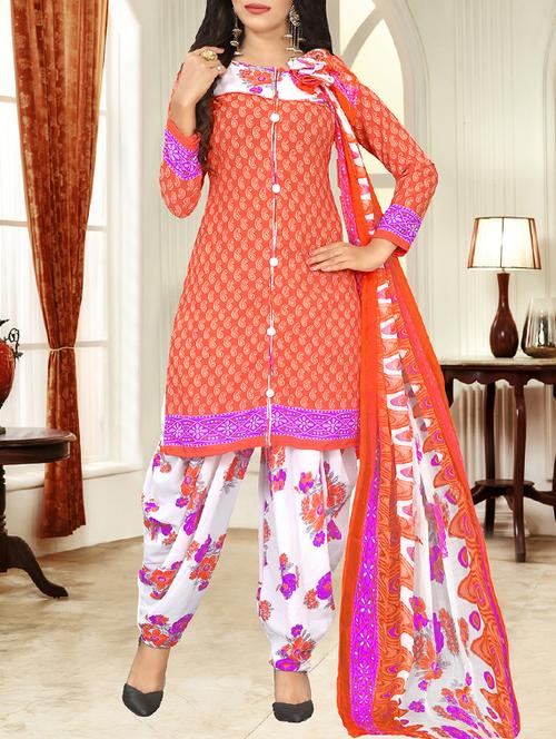 orange crepe unstitched patiyala suit - 15225838 - Very Small Image - 1