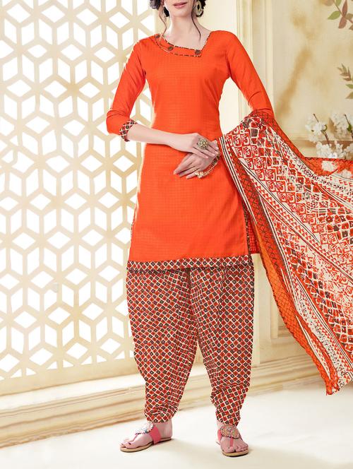 orange green crepe unstitched salwar suit - 15225845 - Very Small Image - 1