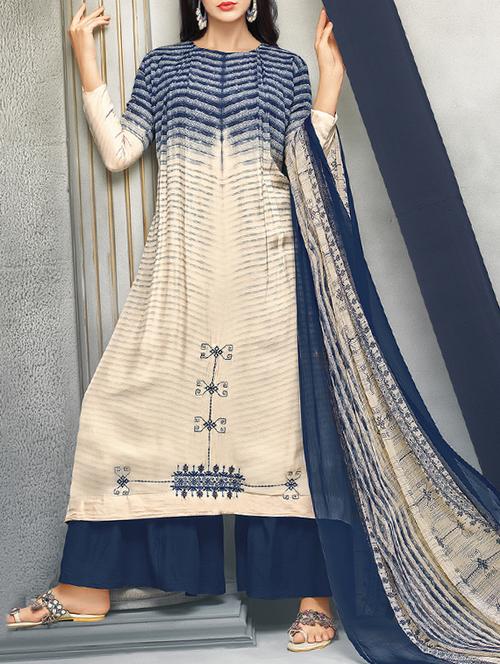beige embroidered unstitched palazzo suit - 15225851 - Very Small Image - 1
