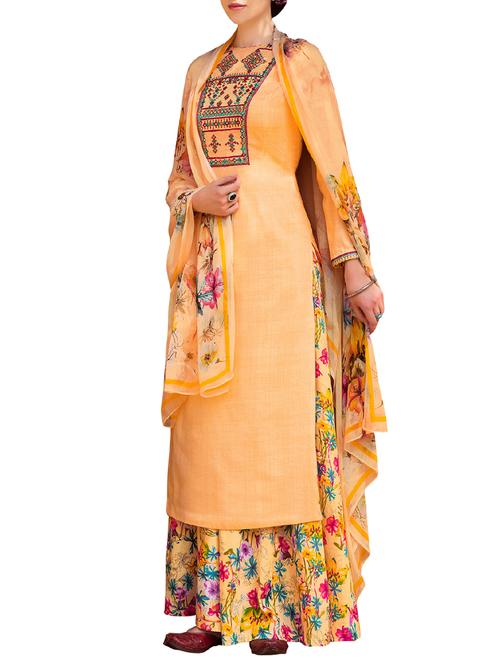 peach embroidered unstitched palazzo suit - 15225863 - Very Small Image - 1
