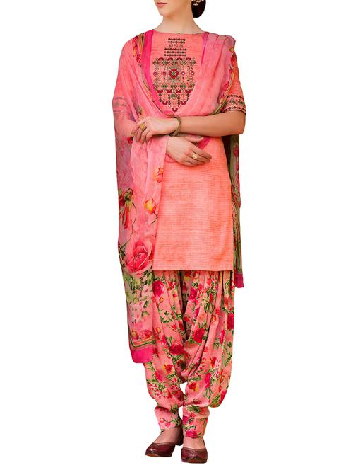 pink embroidered unstitched patiyala suit - 15225879 - Very Small Image - 1