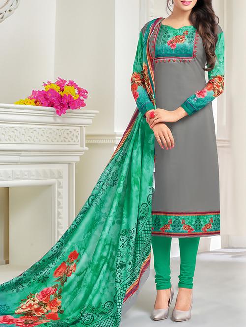 grey cotton blend unstitched churidaar suit - 15225884 - Very Small Image - 1