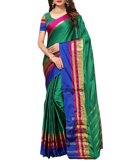 green cotton silk woven saree with blouse - 15226257 - Very Small Image - 1