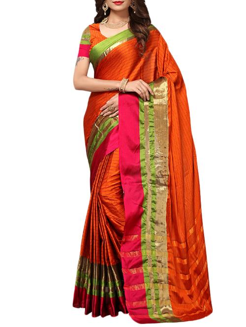 orange cotton silk woven saree with blouse - 15226258 - Very Small Image - 1