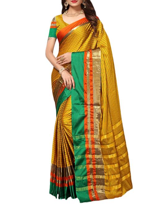 mustard cotton silk woven saree with blouse - 15226260 - Very Small Image - 1