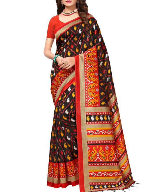 black art silk printed saree with blouse - 15226277 - Very Small Image - 1