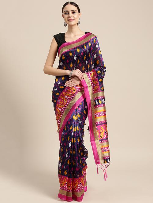 blue art silk printed saree with blouse - 15226278 - Very Small Image - 1