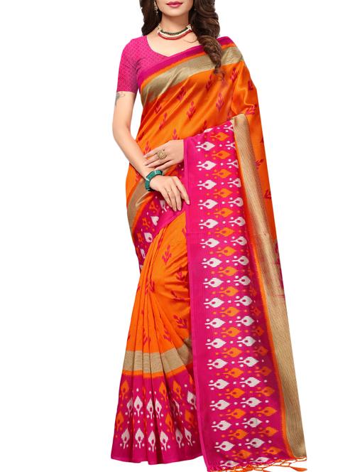 orange art silk printed saree with blouse - 15226282 - Very Small Image - 1