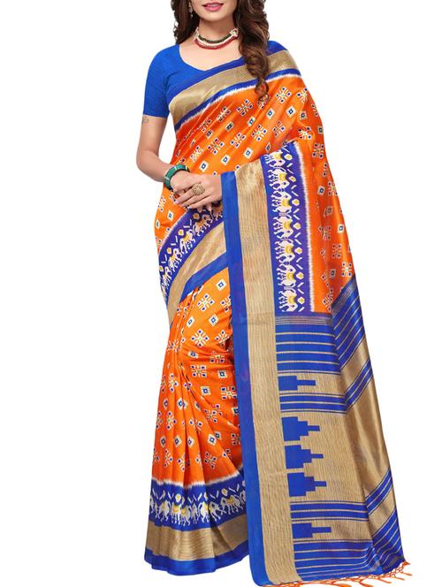 orange art silk printed saree with blouse - 15226288 - Very Small Image - 1