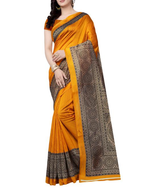 mustard art silk bordered saree with blouse - 15226305 - Very Small Image - 1