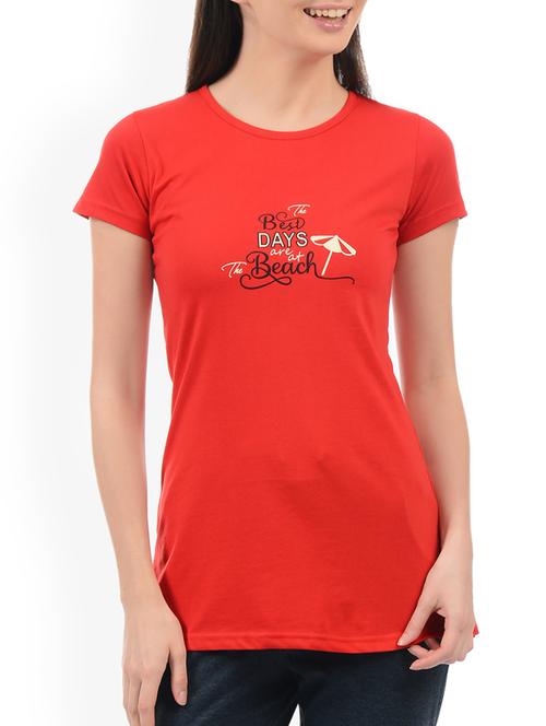 red slogan printed tee - 15226551 - Very Small Image - 1
