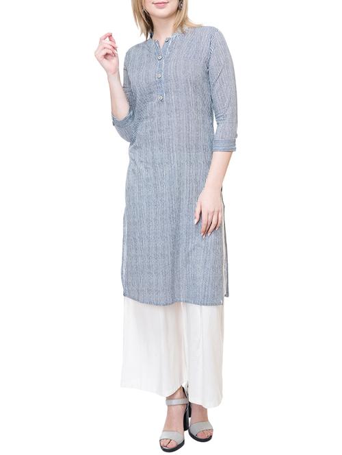 blue cotton straight kurta - 15226724 - Very Small Image - 1