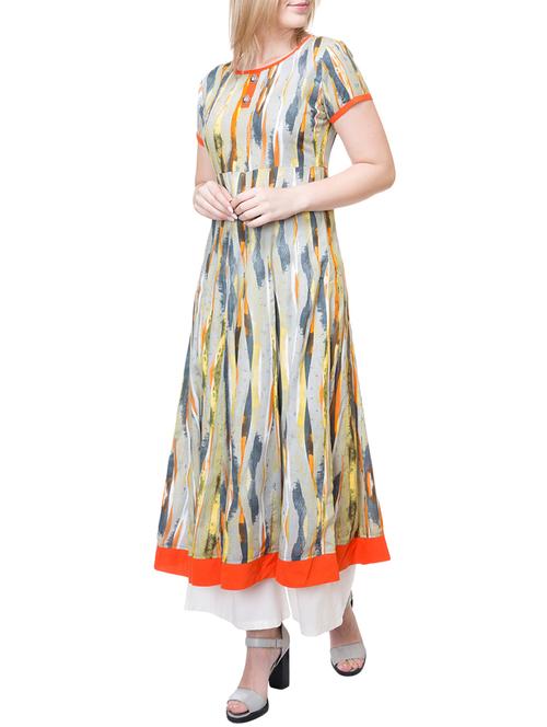 beige rayon anarkali kurta - 15226729 - Very Small Image - 1