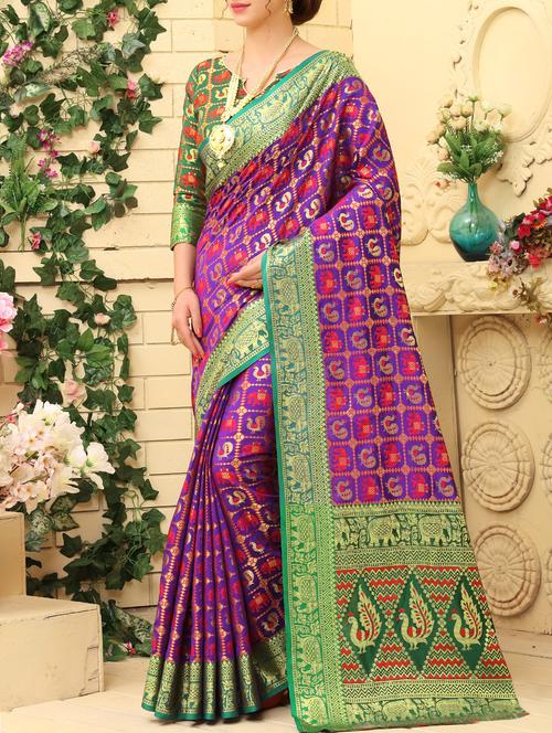 purple patola silk saree with blouse - 15227212 - Very Small Image - 1