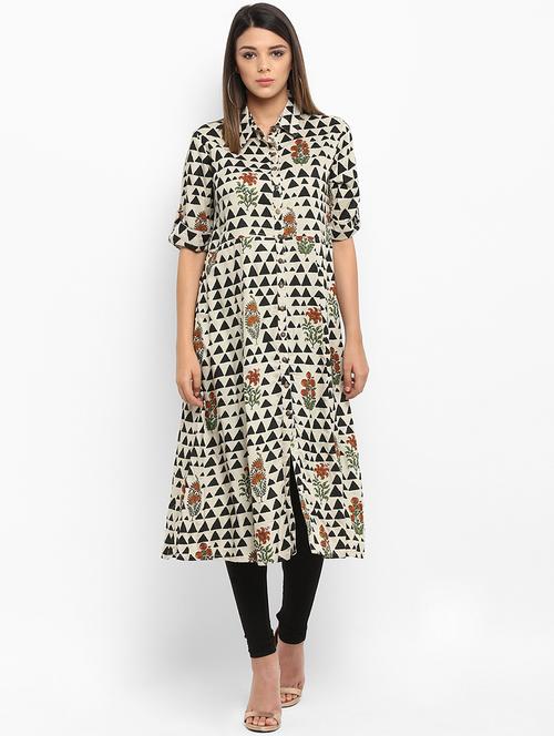 cream rayon aline kurta - 15227386 - Very Small Image - 1