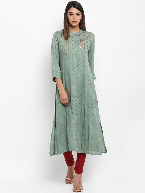 turquoise rayon flared kurta - 15227387 - Very Small Image - 1