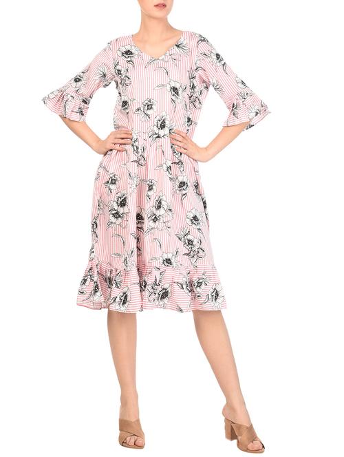 floral striped a-line dress - 15228351 - Very Small Image - 1