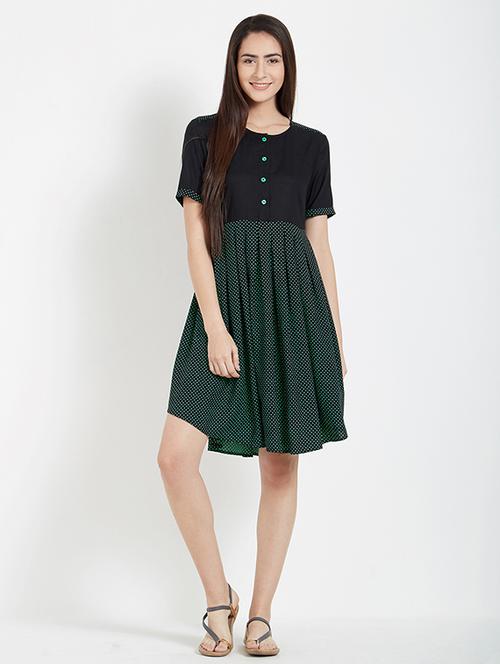green viscose fit & flare dress - 15230824 - Very Small Image - 1