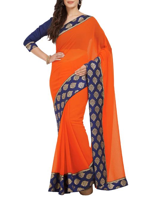 orange chiffon bordered saree with blouse - 15230997 - Very Small Image - 1