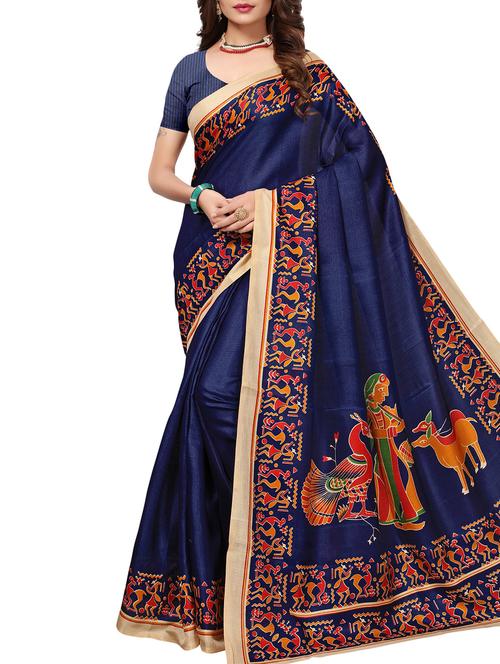 blue khadi silk printed saree with blouse - 15231427 - Very Small Image - 1