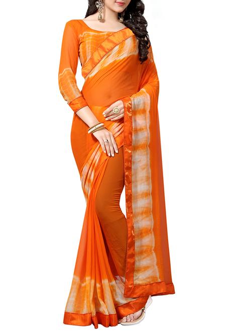 orange georgette tie & dye saree with blouse - 15231497 - Very Small Image - 1