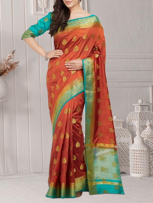 orange silk saree with blouse - 15234159 - Very Small Image - 1