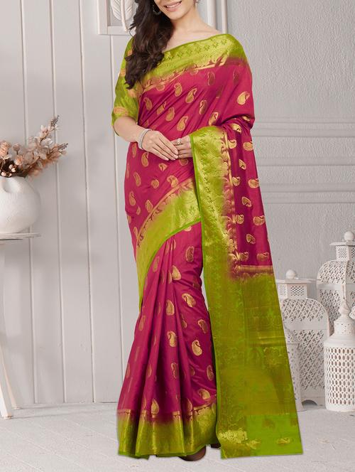 magenta silk saree with blouse - 15234165 - Very Small Image - 1