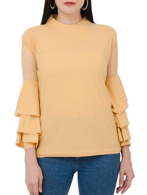 sheer panel layered sleeved top - 15234241 - Very Small Image - 1