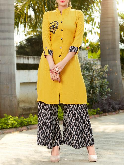 yellow rayon straight kurta - 15234305 - Very Small Image - 1