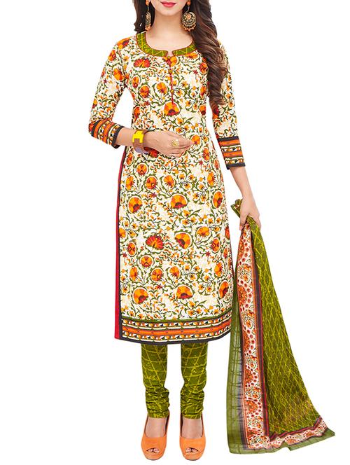 cream cotton unstitched salwar suit - 15234939 - Very Small Image - 1