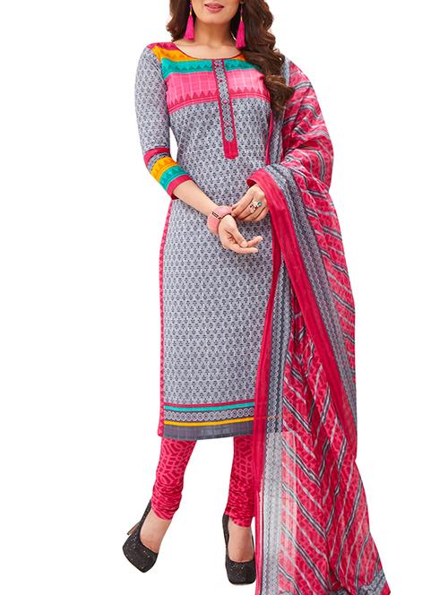 grey cotton unstitched salwar suit - 15234940 - Very Small Image - 1