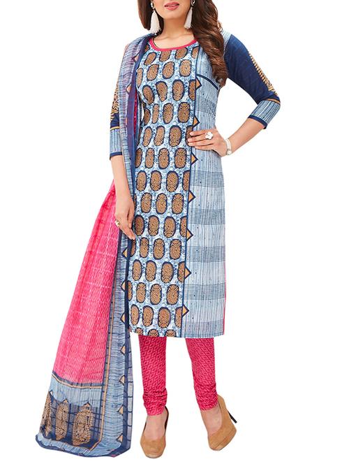 blue cotton unstitched churidaar suit - 15234944 - Very Small Image - 1