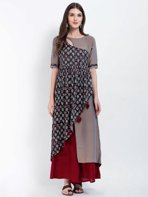 printed multi layered kurta - 15234958 - Very Small Image - 1