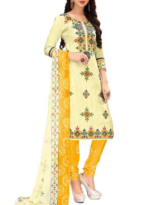 yellow cotton unstitched churidaar suit - 15234986 - Very Small Image - 1