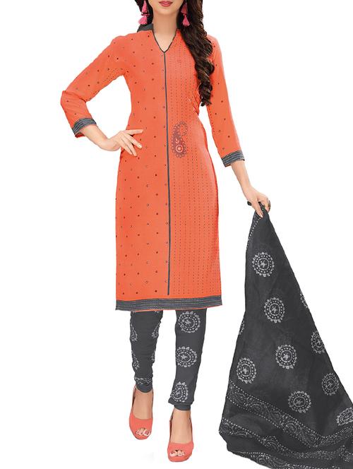orange synthetic unstitched churidaar suit - 15234998 - Very Small Image - 1