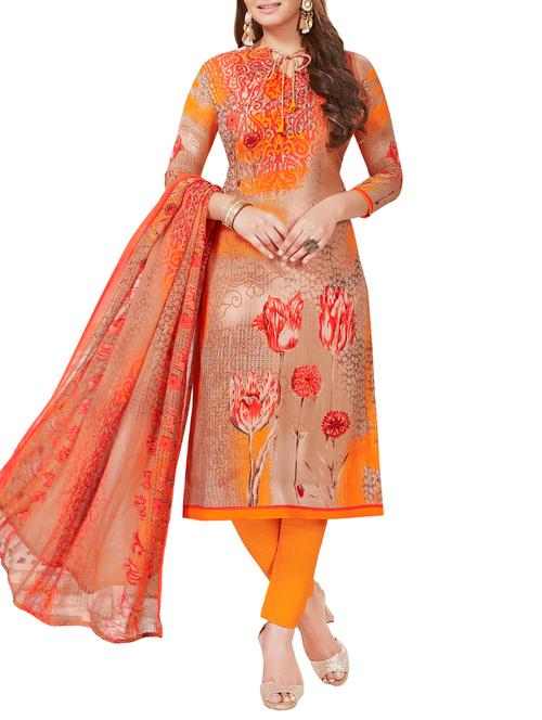 orange crepe unstitched churidaar suit - 15235007 - Very Small Image - 1