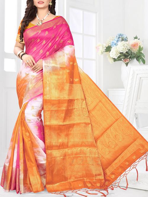 orange woven saree with blouse - 15235389 - Very Small Image - 1