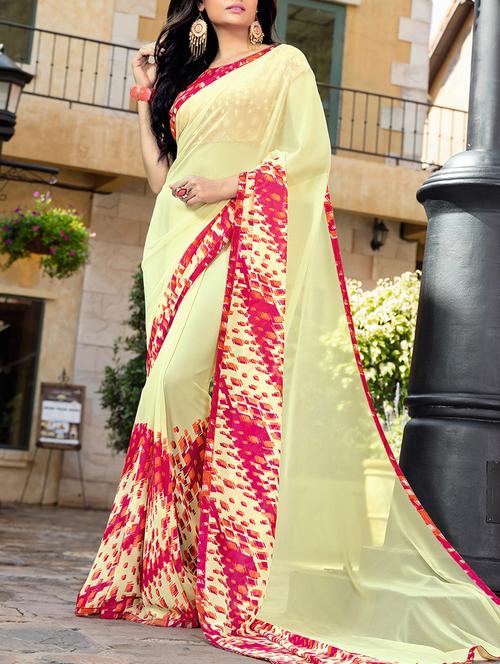 yellow georgette printed saree - 15235430 - Very Small Image - 1